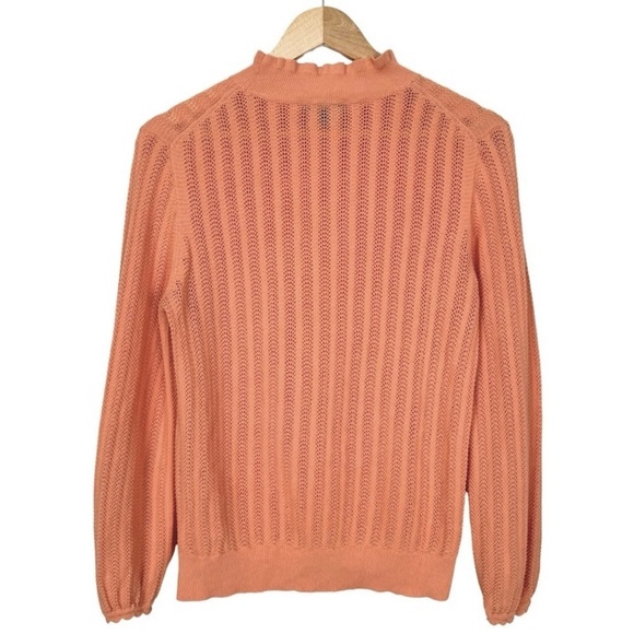 J Crew Womens Pointelle Sweater Medium Peach Ruffle Sheer Preppy Pastel Dainty - Picture 2 of 14